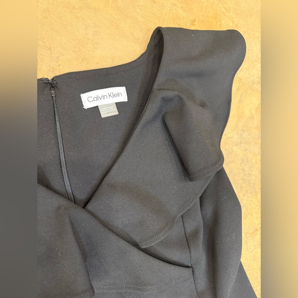 Calvin Klein Black Ruffle Neck Sheath Dress